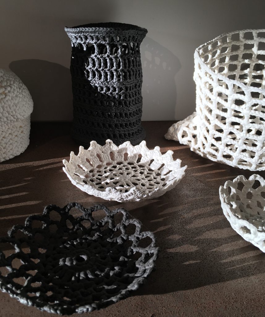 Porcelain dipped textile form 